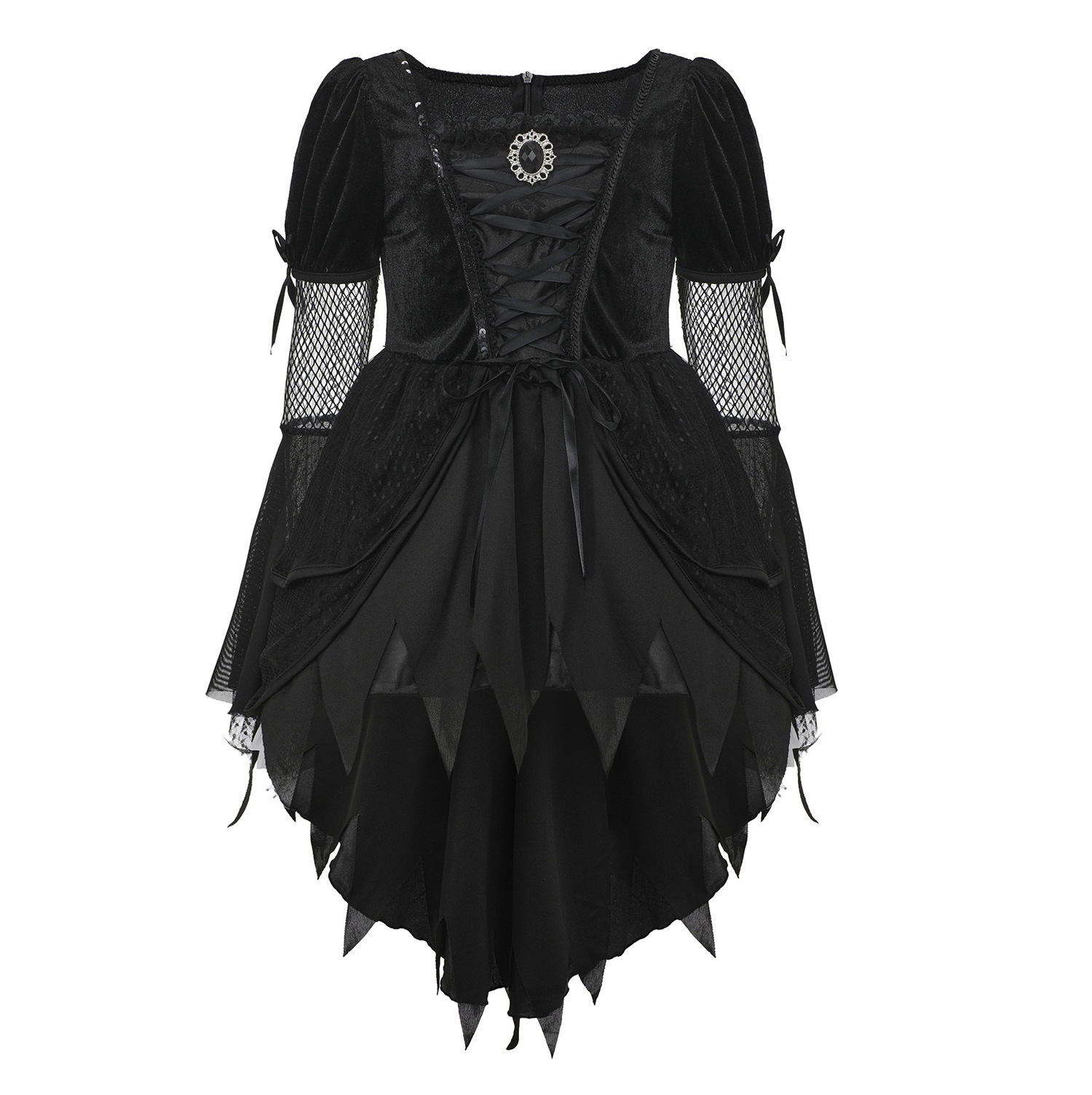 Gothic Witch Halloween Costume Dress Lace Up Puff Sleeves Devil Cosplay Outfit